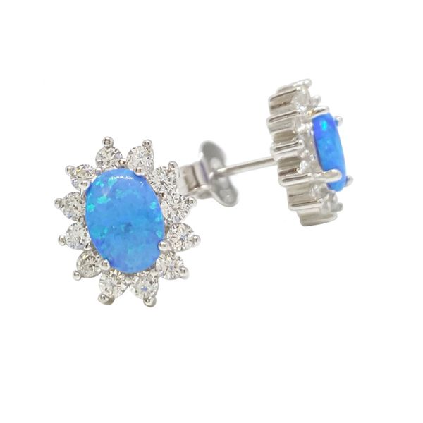 Miss Jewels Opal &amp; Clear CZ Silver Stud Earrings