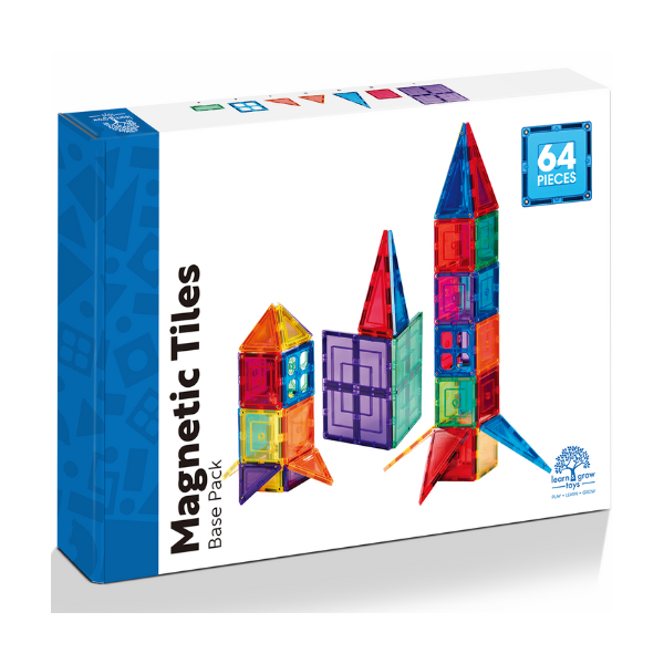 Learn and Grow Magnetic Tiles - Base Pack (64 Piece)