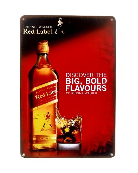 Tin Sign - Metal Bar Wall Picture Sign - Johnnie Walker Red Label Sign
