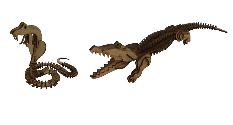 Reptile Set Snake Cobra Crocodile 3D Puzzle Wood 3D Model Everything Laser