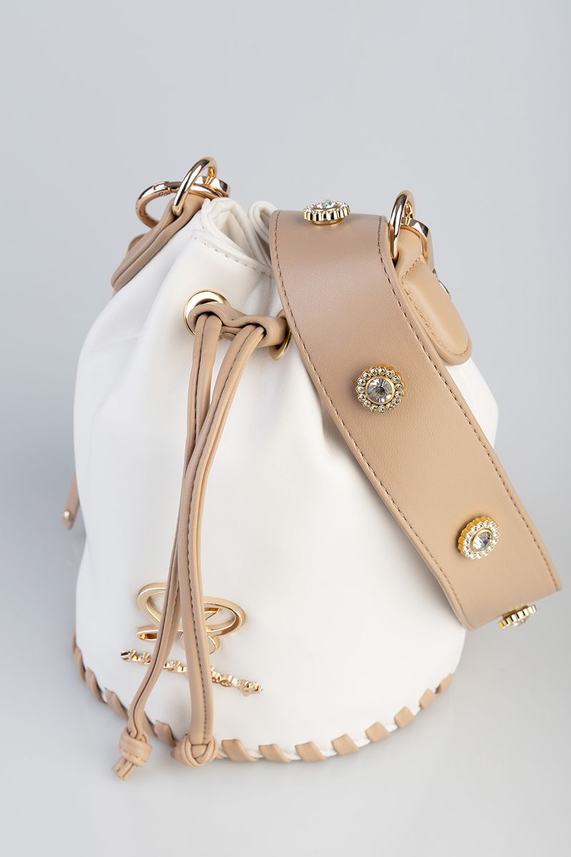 Sissy Boy: Bucket Bag With Bottom Stitch Detail and Bling Hardware on Strap