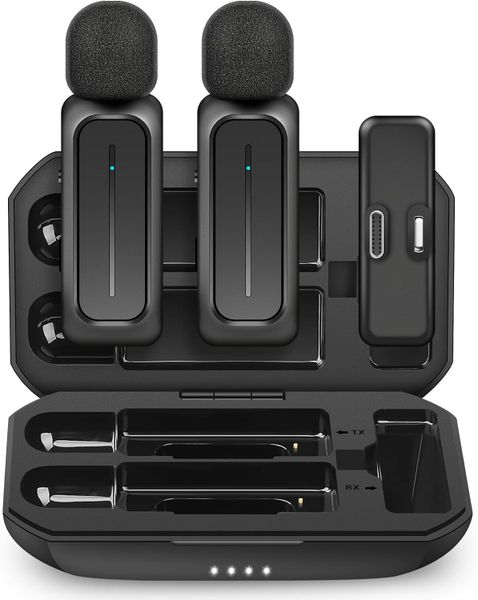 2 Pcs Wireless Lavalier Microphone, 7H Clip on Lapel Microphone Wireless