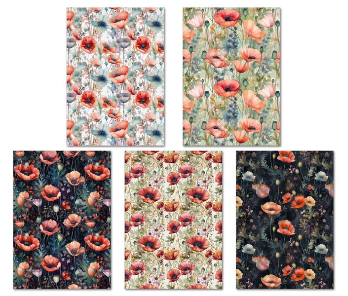 Greeting Cards: Watercolour Poppy (5-Pack)
