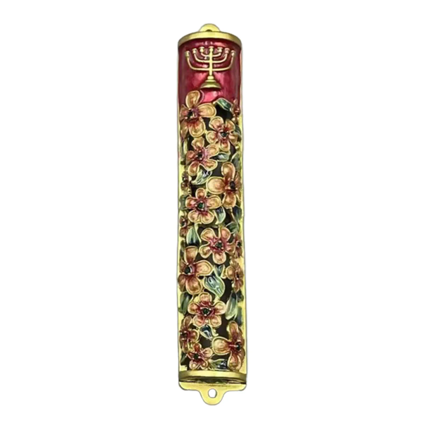 Decor Green &amp; Gold Flower Religious Jewish Mezuzah Door Ornament (16.1cm)