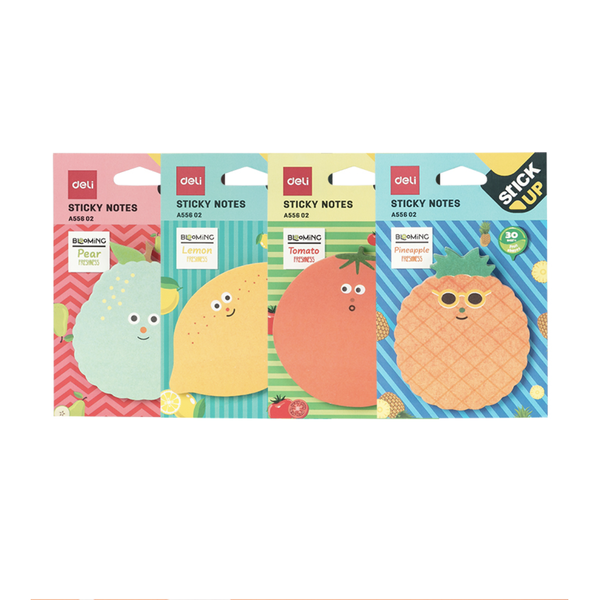 Deli Sticky Notes 76×76mm 30 Sheets x 4 Fruit Shapes