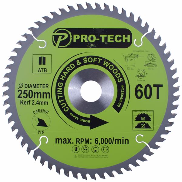 Pro-Tech - Saw Blade 250 x 2.4 x 30 x 60T Wood Professional - 2 Pack