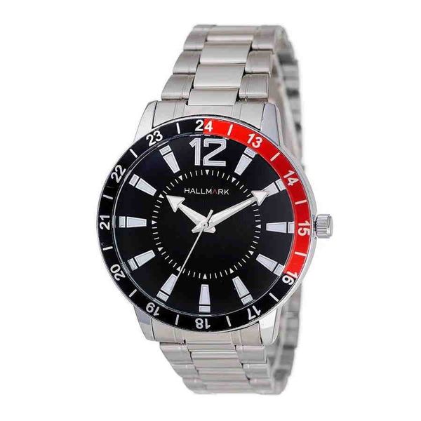 Hallmark Gents Silver Bracelet Black Dial Watch