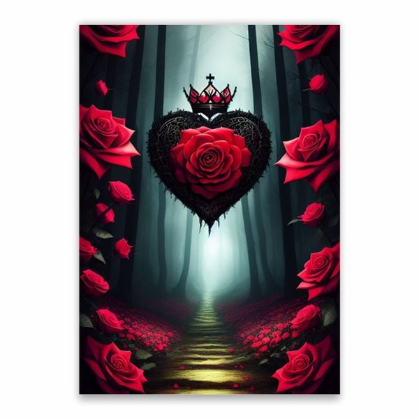 Red Roses In Dark Forest Poster - A1