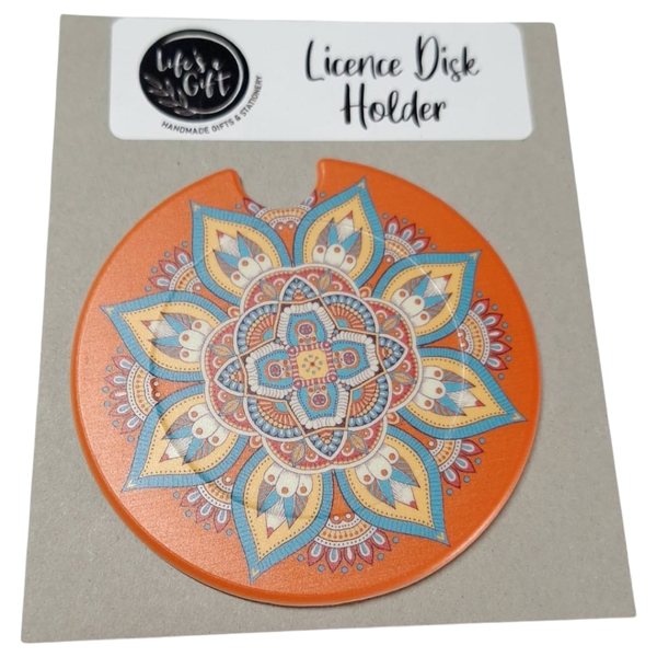 Orange and Blue Flower Pattern Licence Disk Holder