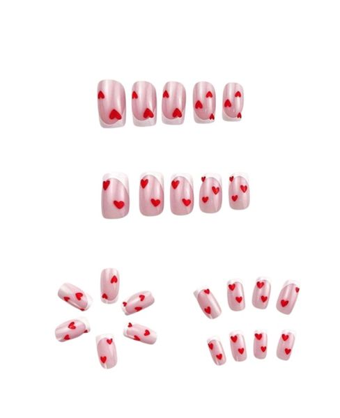 24 Piece - Mini Red Heart Design Press-On Nails-Pink