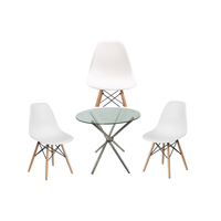 80cm Glass Table and Wooden Leg Chairs White (4 Piece set)