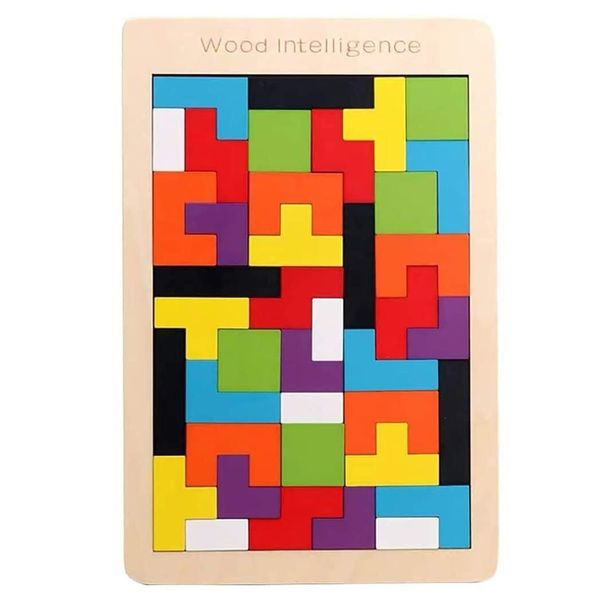 Kids Educational Toy 3D Geometric Wooden Tetris Blocks Jigsaw Puzzle - 40pc