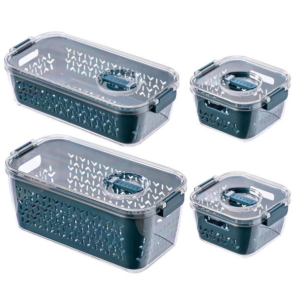 Acrylic Refrigerator Fresh Keeping Food Storage Box with Drainer - Set of 4