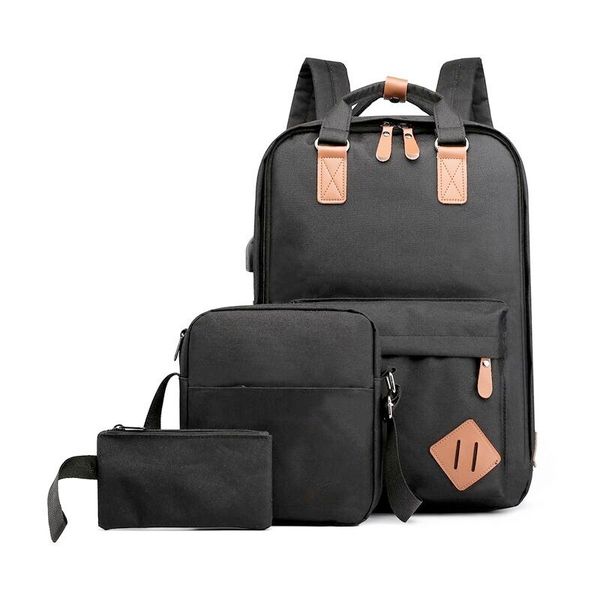 Vintage Three-Piece Laptop Backpack Set with USB Charging Port