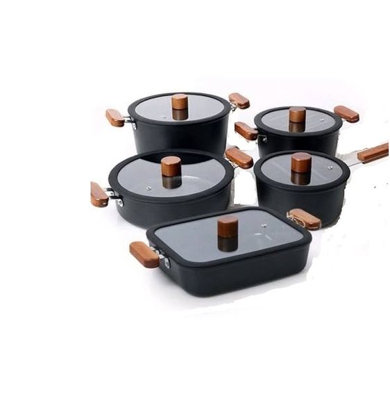 Desai 10 Piece Non-stick Casserole Pot Set With Wooden Lid