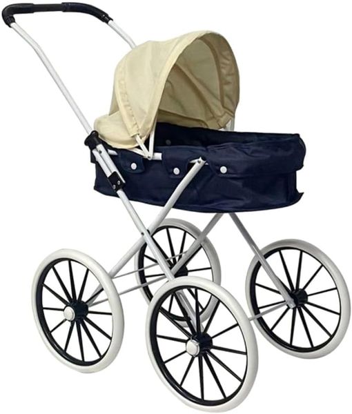 Foldable Doll Pram for Kids with Metal Frame &amp; Canopy