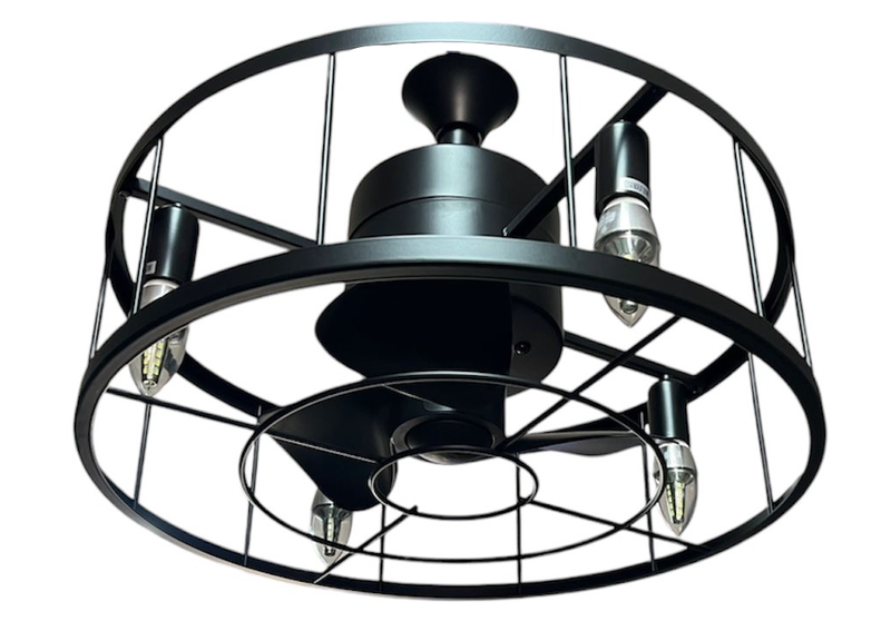 Industrial Metal Black Caged Ceiling Fan With Remote