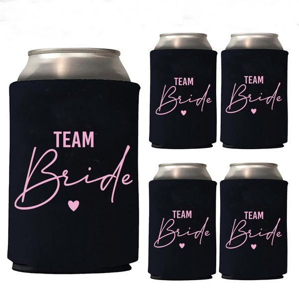 Black &amp; pink team bride can cooler koozie sleeve for hen parties - set of 5
