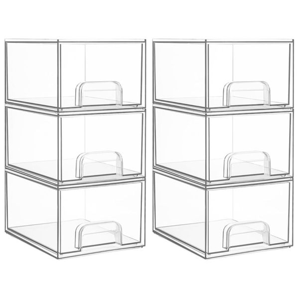 6-Piece Stackable Makeup Storage Boxes - Clear Acrylic Drawer Organizer