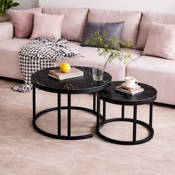2 Piece Of Modern Nesting Round Glass Top Coffee Table