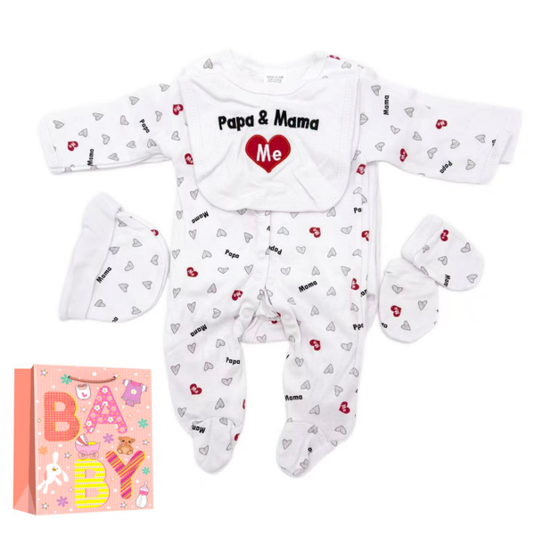 8 Piece Newborn Baby Love Mama &amp; PaPa Clothing Gift Set - Baby Shower Gift