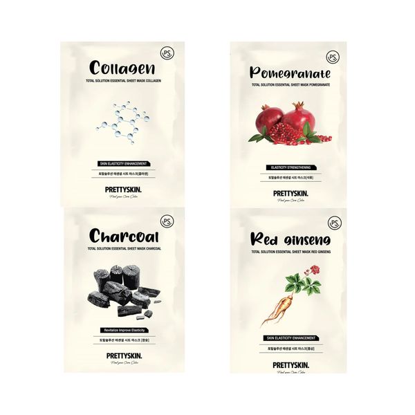 Prettyskin Korean Sheet Masks - Charcoal-Pomegranate-Red Ginseng-Collagen