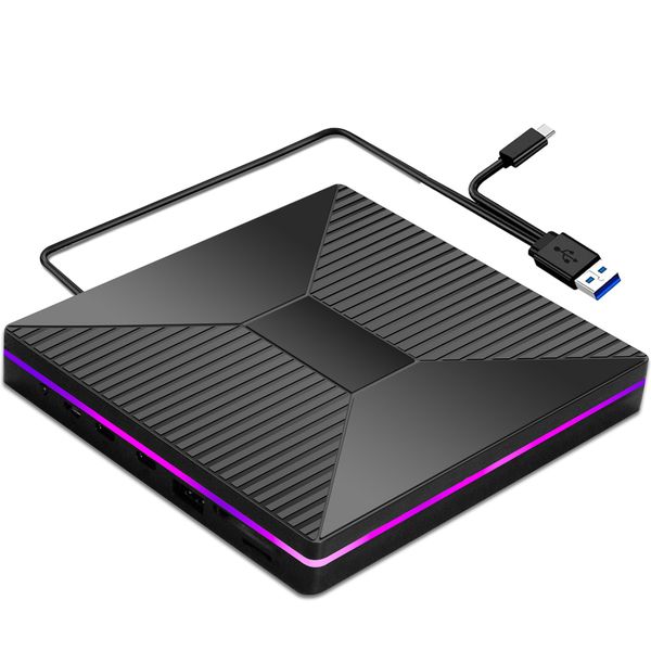 CD DVD Drive with Ambient Lighting USB C CD/DVD +/-Rw Drive