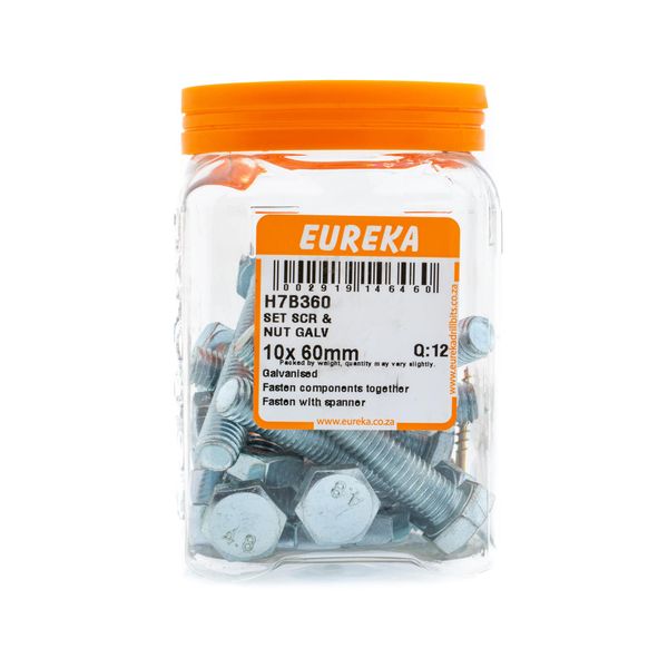 EUREKA Set Screw &amp; Nut Galvanised 10 x 60mm Q:10 H7B360