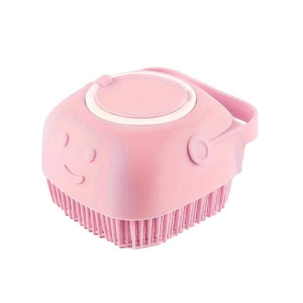 Soft Silicone Dog And Cat Bath Brush With Shampoo Dispenser- Pink