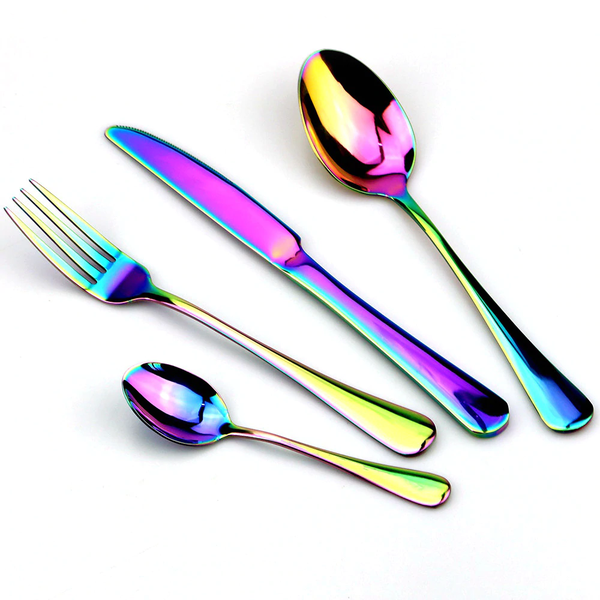 24Pc Dinnerware set Colored Stainless Steel Cutlery Set - Multicolour