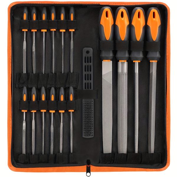 17PCS File Tool Kit with T12 Steel, Needle Files, Brush &amp; Carry Case