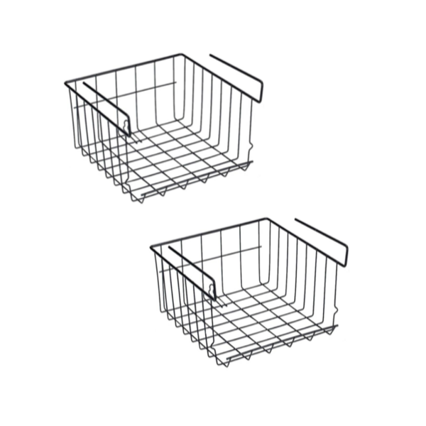2 Pack Stackable Hanging Wire Baskets-Black
