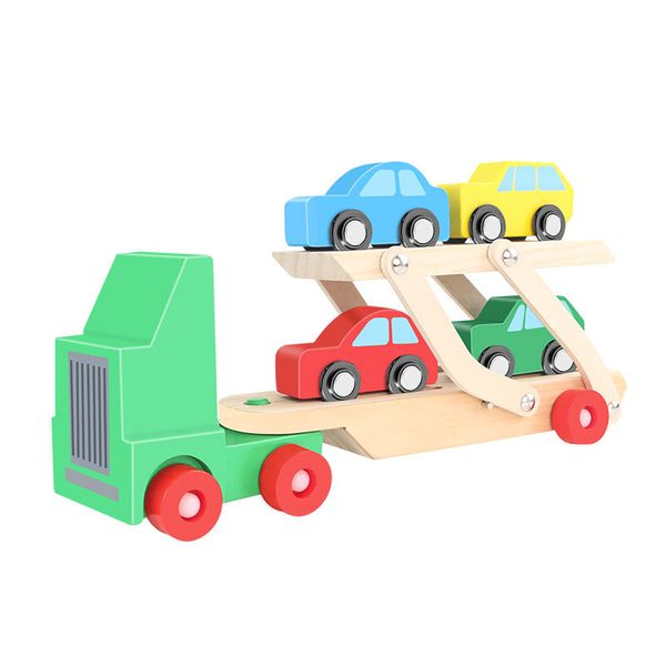 Truck and Cars Wooden Carrier Toy Set - Early Educational Toys for Kids