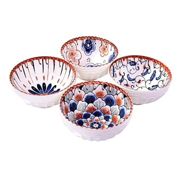 Assorted Design Ceramic Rice Bowl - Set Of 4