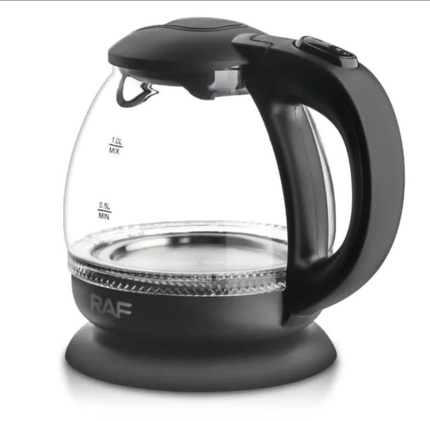 Black Borosilicate Glass 1 L Electric Kettle 1600Watt -(RAF)