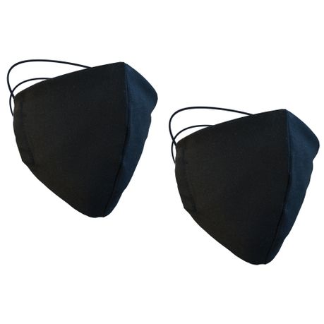 Washable Face Mask Reusable Black Cotton Cloth Adjustable Fit, 2
