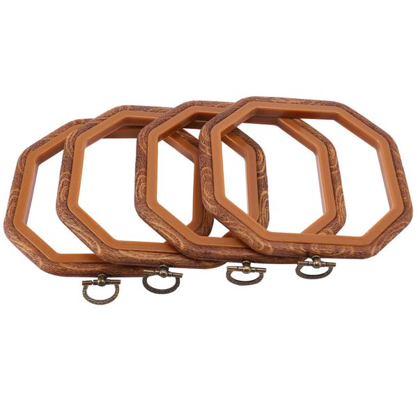 4PCS Octagon Embroidery Hoops Imitated Wood Display Frame for Sewing