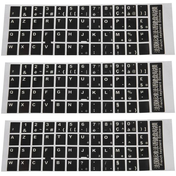 3X White Letters French Azerty Keyboard Sticker Cover Black for Laptop PC