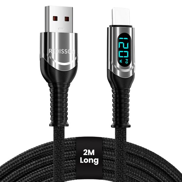 Redisson 120W LED Display USB to USB-C Fast Charging Cable Nylon Braided 2M