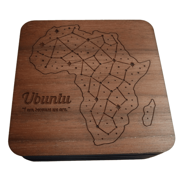 Ubuntu Africa Laser-Engraved Wooden Coaster Set 10 × 10cm with Soft Feet