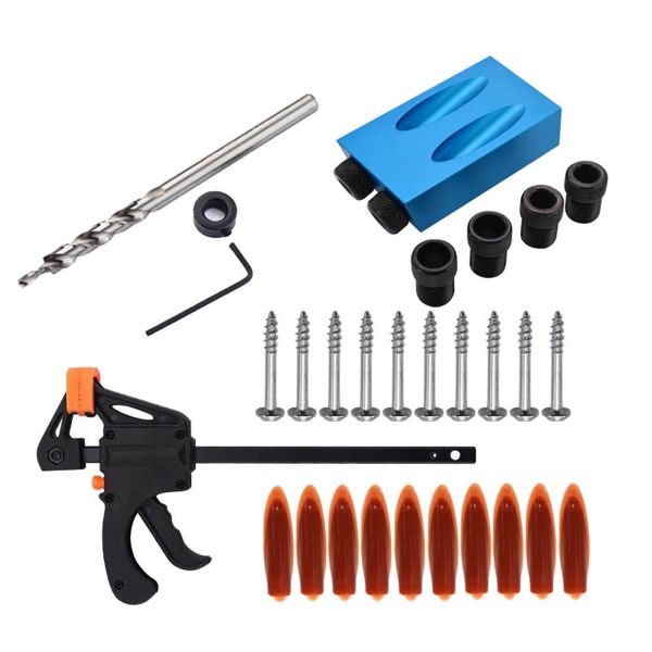29 Pieces Woodworking Pocket Hole Screw Jig 15 Degree Angle Drill Guide Set