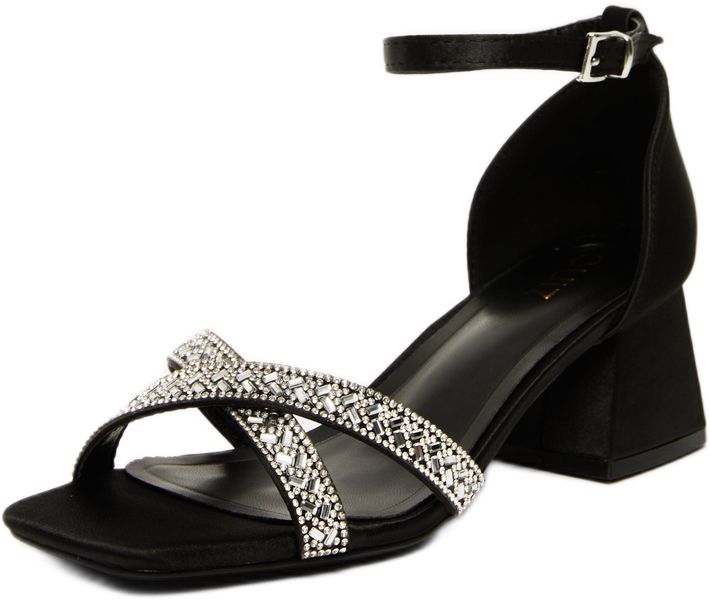 Quiz - Women Black Satin Diamante Block Heels
