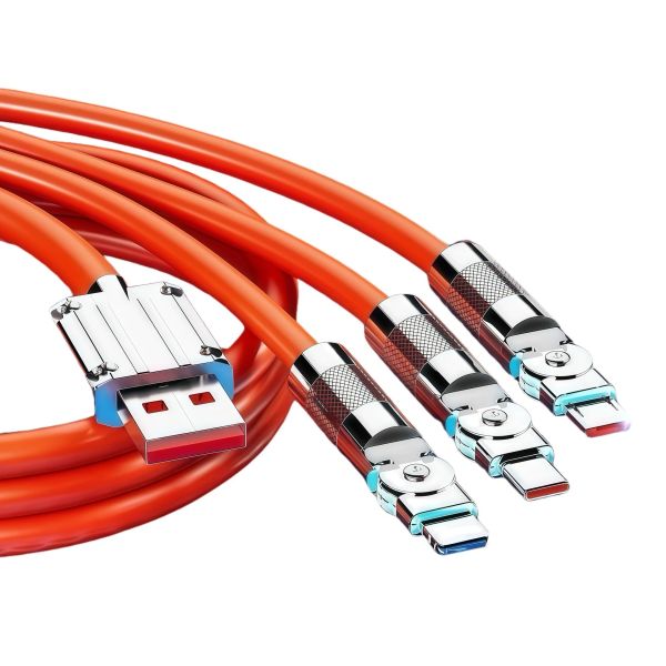 180 Rotating Charging Cable, 120W Universal Cord with Zinc Alloy - Orange