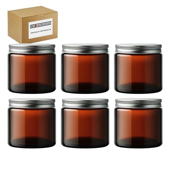 Amber Glass Jar with silver aluminum lids 120ml for Creams Candle combo x 6