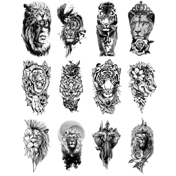 Temporary Tattoos Sticker for Men and Woman Tiger Lion Flower Tattoo Set