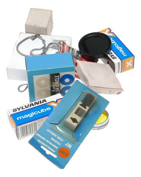 Vintage camera cap and filter and adapter accessories