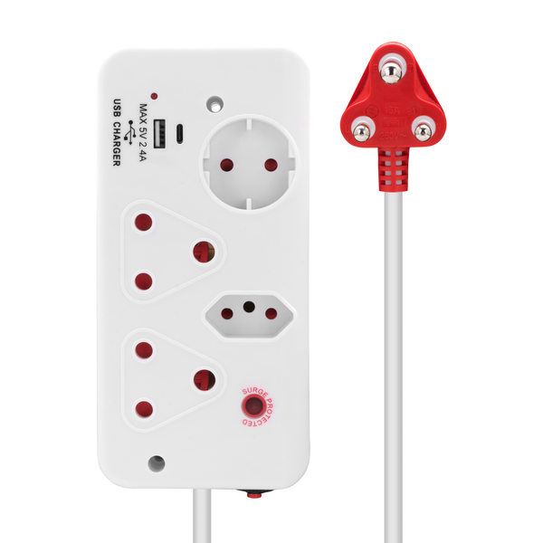 Ellies 4 Way Medium Surge Multiplug with USB-A+USB-C 0,5M