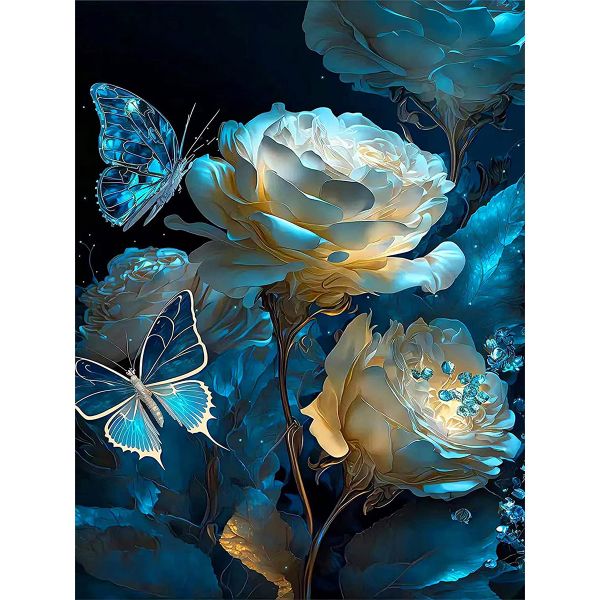 Artikon Diamond Painting DIY Kit Round Dot - Night White Wolf Silver Forest