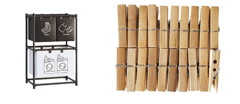 Multi Compartment Laundry storage basket Plus with 12piece bamboo Pegs