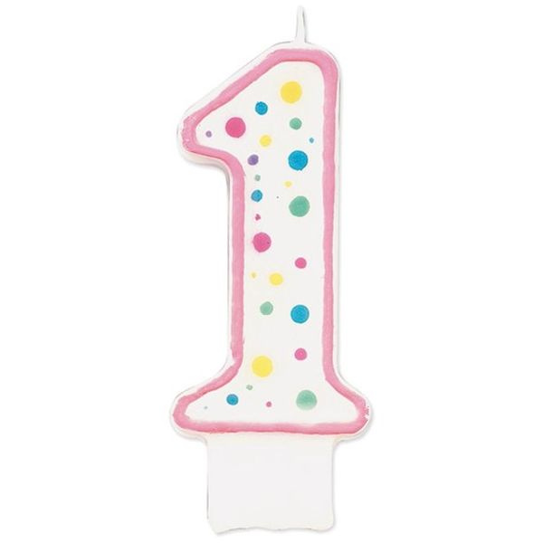 PINK Polka Dot Number 1 Age Candle Children Birthday Cake Decoration 3